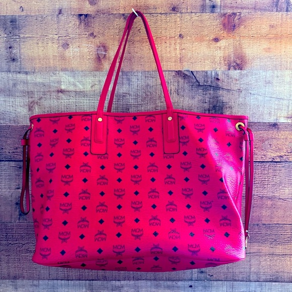 MCM Visetos Red Large Liz Reversible Logo Shopper Tote - Picture 10 of 16